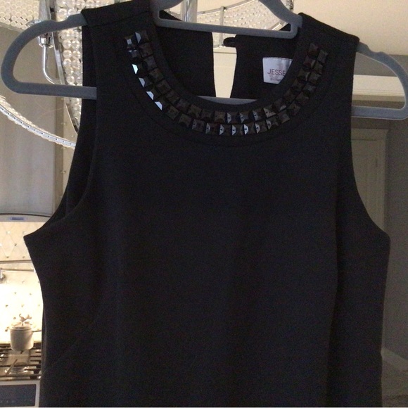 Jesse Ryan mod A line little black dress with mod stones at throat size small🖤 - Picture 8 of 17